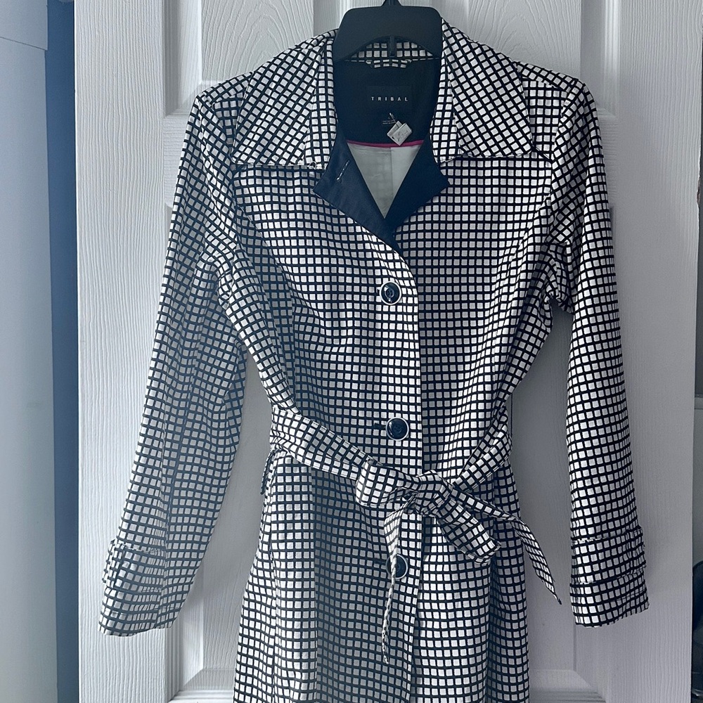 Tribal Monochrome Grid Trench Coat